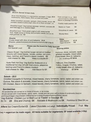 menu  at Hyde Park Book Club in Leeds
