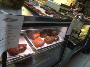 plant-based meat, cheese, and pastries in the case at The Butcher's Son in Berkeley