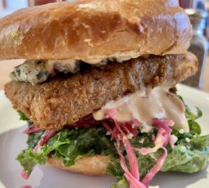 Panko breaded tofu “chicken” burger with extra blue cheese   at The Butcher's Son in Berkeley