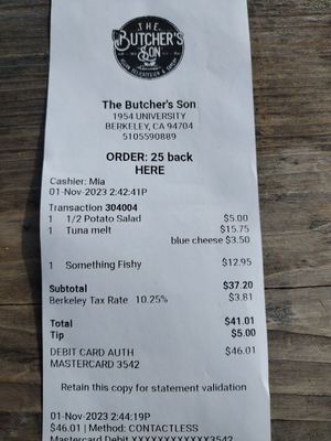 Pricey! at The Butcher's Son in Berkeley