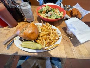 Pulled "pork" sandwich and fries at The Butcher's Son in Berkeley
