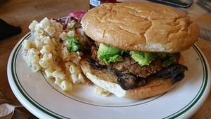 Original ";chicken"; sandwich and bacon macaroni and cheese! This was so good!  at The Butcher's Son in Berkeley