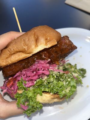 ‘Chicken’ Fried Tofu Sandwhich without Sriracha Mayo, Tofu Dipped in Buffalo Saucee  at The Butcher's Son in Berkeley