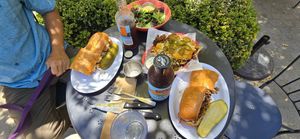 Chicken Parm, side salad, bbq pork nachos, jalapeno Business at The Butcher's Son in Berkeley