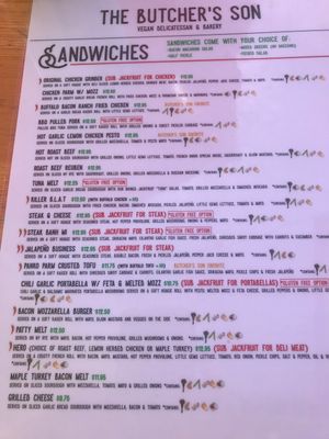 March 2019 menu at The Butcher's Son in Berkeley