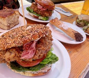 Fried chicken bagel sandwich  at The Butcher's Son in Berkeley