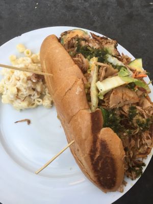 Jack fruit banh mi with a side of Mac salad at The Butcher's Son in Berkeley