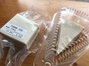 From the market side: fresh mozzarella ($14/lb) & NY cheesecake ($4) at The Butcher's Son in Berkeley