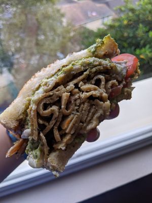 Vegan hot garlic chicken pesto at The Butcher's Son in Berkeley