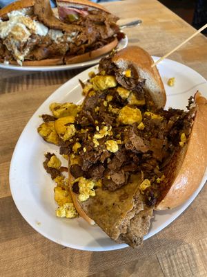 Breakfast brunch with steak and eggs. Chipotle turkey Grinder. Fabulous at The Butcher's Son in Berkeley