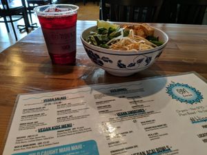 Hibiscus Tea and Vegan Pho at OM Foods in Chico