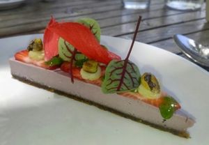 strawberry hibiscus cheesecake at Plant Food and Wine in Miami