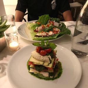 Lasagna and tacos at Plant Food and Wine in Miami