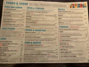 Vegan/Vegetarian Menu 24/01/18 at Las Iguanas in Milton Keynes