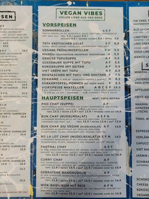 Menu at Tata Restaurant in Vienna