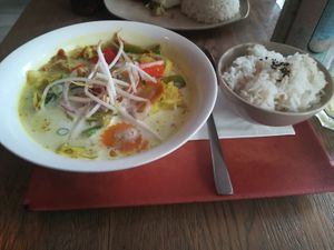 Delicious seitan curry with rice. Yum! at Tata Restaurant in Vienna