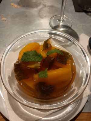 Peach dessert at Teresa Carles in Lleida