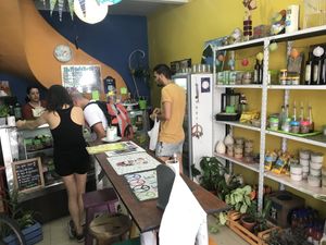 Few seats inside at Y la vaca Chocha in Buenos Aires