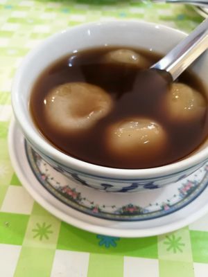 Black Sesame Bualoi In Hot Ginger Syrup 30 THB at J Class Vegetarian Restaurant in Nakhon Pathom