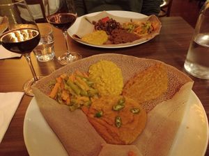 vegan platter with Shiro at Addis Ababa Cafe in West Hindmarsh