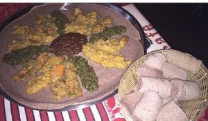  Vegan Curry platter with teff bread  at Addis Ababa Cafe in West Hindmarsh