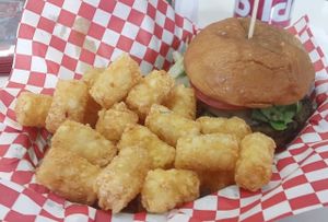"66 Original" Burger & Tater Tots (all vegan) at Sugar Shack Diner in Norwood