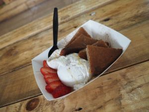 toast with coconut ice cream + nectar at Bom Dia Bowls Acai Bar in Glenelg