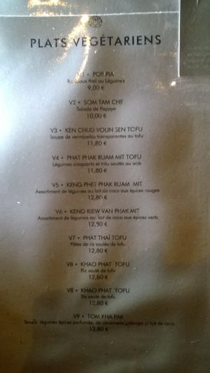 Menu at Chiang Rai Mai in Paris