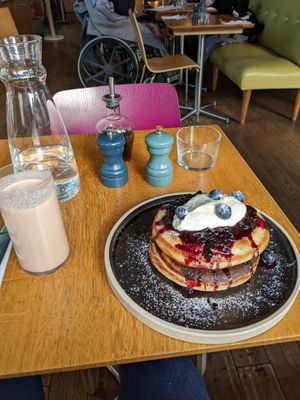 Date Praline Smoothie &  Blueberry Vegan Breakfast at Mildreds - Kings Cross in North London