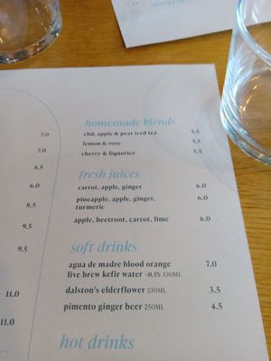 Soft drinks and juice menu at Mildreds - Kings Cross in North London