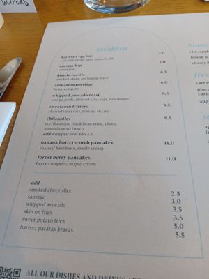 Breakfast menu at Mildreds - Kings Cross in North London
