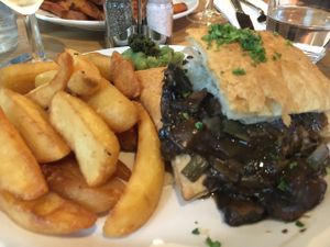 steak and ale with mushrooms chips & mushy peas  at Mildreds - Kings Cross in North London