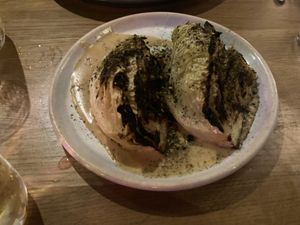 Charred cabbage  at Mildreds - Kings Cross in North London