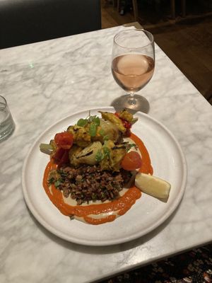 GF chikn kebabs & orange wine  at Mildreds - Kings Cross in North London