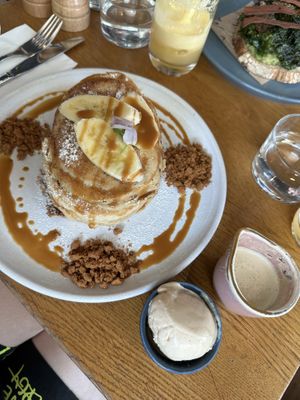 Salted caramel biscoff and banana pancakes with ice cream  at Mildreds - Kings Cross in North London