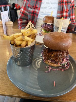 Pulled Pok sandwich & fries  at Mildreds - Kings Cross in North London