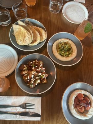 Appetizers: cheese, hummus, potatoes   at Mildreds - Kings Cross in North London