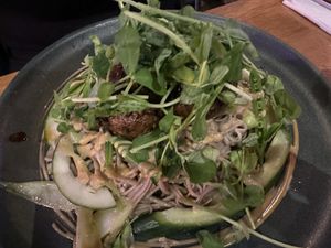 noodles with mushroom balls  at Mildreds - Kings Cross in North London