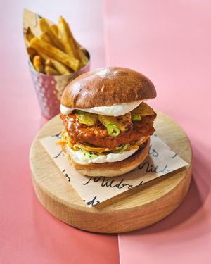 Hot mango pepper chick'n burger.  at Mildreds - Kings Cross in North London