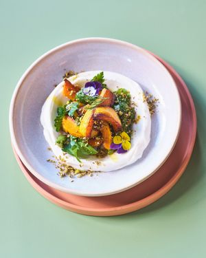Whipped feta, roast squash, preserved lemon dressing, pistachio dukkah. at Mildreds - Kings Cross in North London