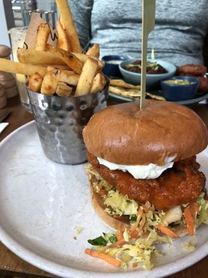 Hot Mango Pepper Chick’n Bun with Salt & Pepper Fries #Veganuary at Mildreds - Kings Cross in North London