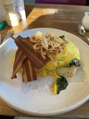 Florentine focaccia with rashers  at Mildreds - Kings Cross in North London