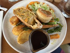 Chick+n leek sweet potato lattice Sunday roast  at Mildreds - Kings Cross in North London
