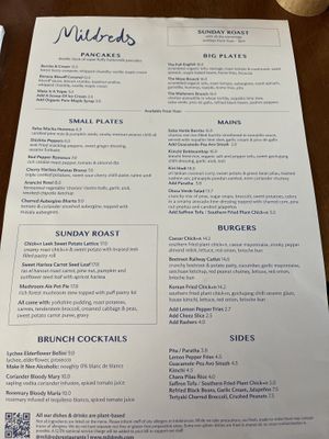 Menu   at Mildreds - Kings Cross in North London