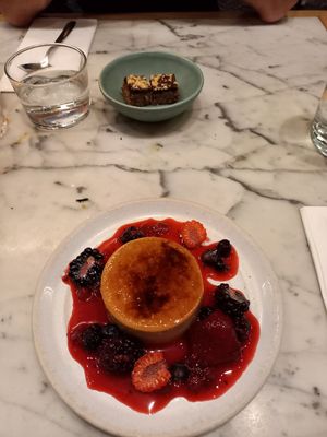 Creme brule and choc/peanut butter bon bon at Mildreds - Kings Cross in North London