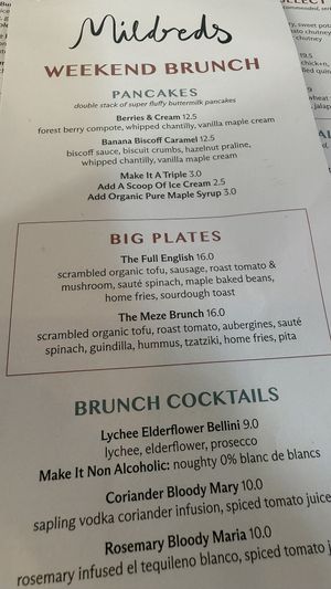 Weekend brunch menu - all vegan   at Mildreds - Kings Cross in North London