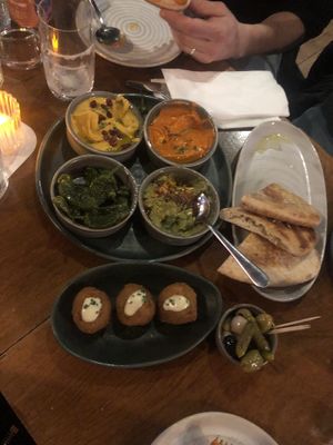 Lovey starters of dips with pitta bread   at Mildreds - Kings Cross in North London
