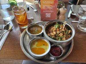 Kiri Hodi Pilau with a Rooibos & Lemon cold tea  at Mildreds - Kings Cross in North London