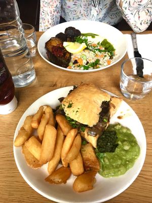 Mushroom and ale pie and Green falafel at Mildreds - Kings Cross in North London