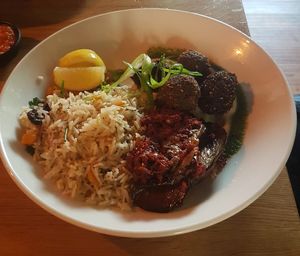 Green falafel and jewelled rice  at Mildreds - Kings Cross in North London